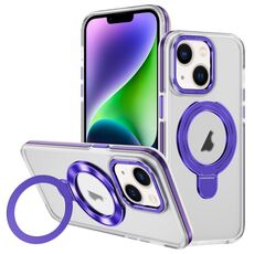 Per iPhone 14 Custodia per telefono con supporto magnetico MagSafe in acrilico ibrido TPU bicolore (viola)
