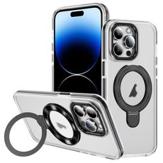 Per iPhone 14 Pro Max Custodia per telefono con supporto magnetico MagSafe in acrilico ibrido in TPU bicolore (nero)