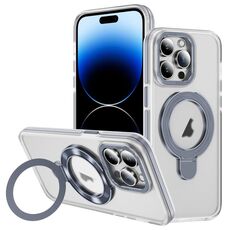 Per iPhone 14 Pro Max Custodia per telefono con supporto magnetico MagSafe in acrilico ibrido TPU bicolore (grigio)