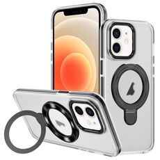 Per iPhone 12 Custodia per telefono con supporto magnetico MagSafe in acrilico ibrido TPU bicolore (nero)