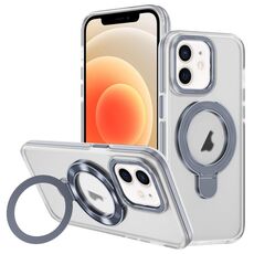 Per iPhone 12 Custodia per telefono con supporto magnetico MagSafe in acrilico ibrido TPU bicolore (grigio)