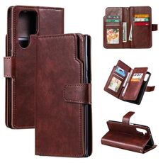 Per Samsung Galaxy S25 Ultra 5G Tri-Fold 9-Card Wallets Custodia in pelle per telefono (marrone)