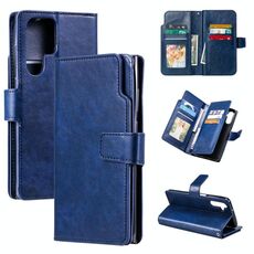 Per Samsung Galaxy S25 Ultra 5G Tri-Fold 9-Card Wallets Custodia per telefono in pelle (blu)