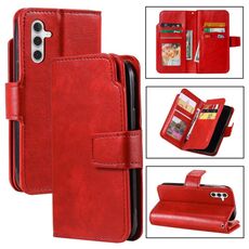 Per Samsung Galaxy S24 FE 5G Tri-Fold 9-Card Wallets Custodia per telefono in pelle (rosso)
