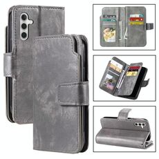 Per Samsung Galaxy S24 FE 5G Tri-Fold 9-Card Wallets Custodia per telefono in pelle (grigio)