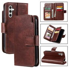 Per Samsung Galaxy S24 FE 5G Tri-Fold 9-Card Wallets Custodia in pelle per telefono (marrone)