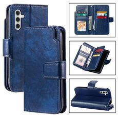 Per Samsung Galaxy S24 FE 5G Tri-Fold 9-Card Wallets Custodia in pelle per telefono (blu)