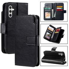 Per Samsung Galaxy S24 FE 5G Tri-Fold 9-Card Wallets Custodia per telefono in pelle (nero)