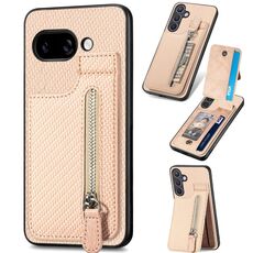 Per Google Pixel 9a Custodia per telefono con cerniera verticale in fibra di carbonio (cachi)