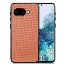 Per Google Pixel 9a Custodia per telefono con cover posteriore in pelle con trama in fibra di carbonio (marrone)
