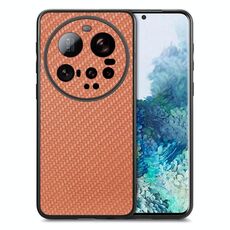 Per Xiaomi 15 Ultra Custodia per telefono in pelle con trama in fibra di carbonio (marrone)