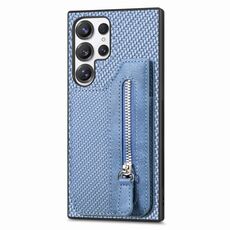 Per Samsung Galaxy S25 Ultra 5G Custodia per telefono con cerniera a portafoglio orizzontale in fibra di carbonio (blu)