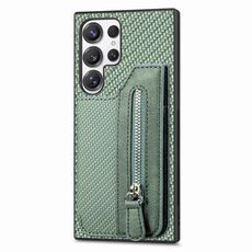 Per Samsung Galaxy S25 Ultra 5G Custodia per telefono con cerniera a portafoglio orizzontale in fibra di carbonio (verde)