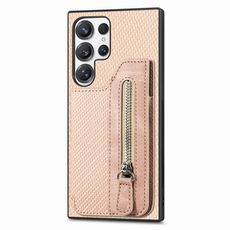 Per Samsung Galaxy S25 Ultra 5G Custodia per telefono con cerniera a portafoglio orizzontale in fibra di carbonio (cachi)