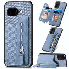 Per Google Pixel 9a Custodia per telefono con cerniera a portafoglio orizzontale in fibra di carbonio (blu)