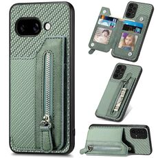 Per Google Pixel 9a Custodia per telefono con cerniera a portafoglio orizzontale in fibra di carbonio (verde)