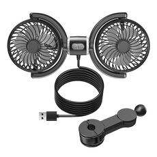 Ventilatore a doppia testa USB per poggiatesta posteriore con motore brushless per auto (nero bianco)