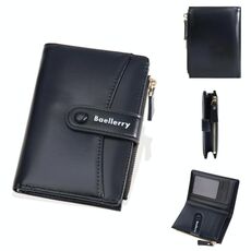 Baellerry N3256 Portafoglio corto da donna semplice con cerniera a due ante Portamonete in morbida pelle con fibbia Fermasoldi (nero)