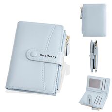 Baellerry N3256 Portafoglio corto da donna semplice con cerniera a due ante Portamonete in morbida pelle con fibbia Fermasoldi (blu)