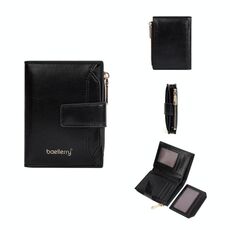 Baellerry N5122 Portafoglio corto da donna in pelle cerata con cerniera e portamonete (nero)