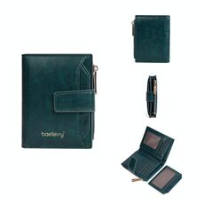 Baellerry N5122 Portafoglio corto da donna in pelle cerata con cerniera e portamonete (verde)