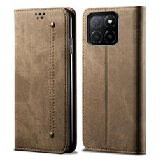 Custodia per telefono in pelle flip con texture denim per Honor X8c 4G (cachi)