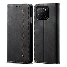 Custodia per telefono in pelle con texture denim per Honor X8c 4G (nero)