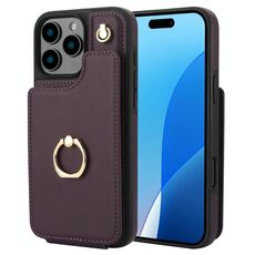 Per iPhone 16 Pro Max YM005 Custodia per telefono con cordino lungo e motivo a pelle (viola scuro)
