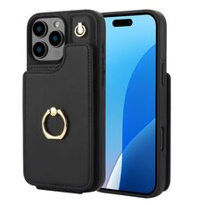 Per iPhone 16 Pro Max YM005 Custodia per telefono con custodia per carte di credito e cordino lungo (nero)