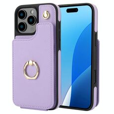 Per iPhone 16 Pro Max YM005 Custodia per telefono con custodia per carte di credito e cordino lungo (viola chiaro)