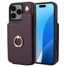 Per iPhone 16 Pro YM005 Custodia per telefono con cordino lungo e motivo a carte (viola scuro)