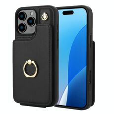 Per iPhone 16 Pro YM005 Custodia per telefono con custodia per carte di credito e cordino lungo (nero)