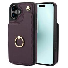 Per iPhone 16 Plus YM005 Custodia per telefono con cordino lungo e pelle al tatto (viola scuro)