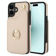Per iPhone 16 Plus YM005 Custodia per telefono con custodia per carte di credito e cordino lungo (albicocca)