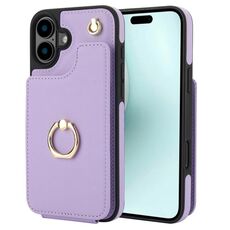 Per iPhone 16 Plus YM005 Custodia per telefono con custodia per carte di credito e cordino lungo (viola chiaro)