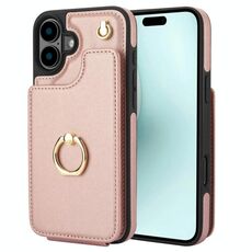 Per iPhone 16 Plus YM005 Custodia per telefono con cordino lungo e motivo a pelle (oro rosa)
