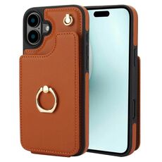 Per iPhone 16 Plus YM005 Custodia per telefono con cordino lungo e pelle al tatto (marrone)