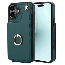 Per iPhone 16 Plus YM005 Custodia per telefono con custodia per carte di credito e cordino lungo (verde)