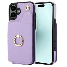Per iPhone 16 YM005 Custodia per telefono con custodia per carte di credito e cordino lungo (viola chiaro)