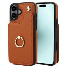 Per iPhone 16 YM005 Custodia per telefono con cordino lungo e pelle al tatto (marrone)