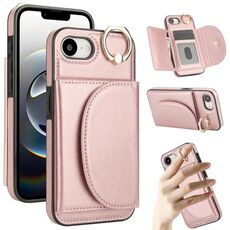 Per iPhone 16e YM007 Custodia per telefono con anello e porta carte (oro rosa)