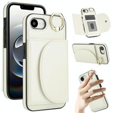 Per iPhone 16e YM007 Custodia per telefono con anello e porta carte (bianco)