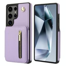 Per Samsung Galaxy S25 Ultra 5G YM006 Custodia per telefono con cerniera e doppio cordino (viola chiaro)