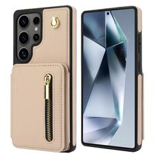 Per Samsung Galaxy S25 Ultra 5G YM006 Custodia per telefono con cerniera e doppia cordicella (albicocca)