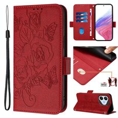 Custodia in pelle antifurto RFID per Honor 400 Lite con motivo a rose in rilievo (rosso)
