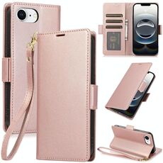 Per iPhone 16e Custodia in pelle antifurto con fibbia laterale RFID (oro rosa)