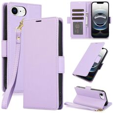 Per iPhone 16e Custodia in pelle antifurto con fibbia laterale RFID (viola chiaro)
