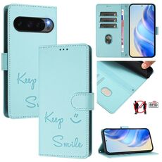 Per Google Pixel 10 5G / 10 Pro 5G Global Smile Embossing RFID Custodia in pelle per telefono (verde menta)