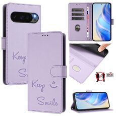 Per Google Pixel 10 5G / 10 Pro 5G Global Smile Embossing RFID Custodia in pelle per telefono (viola chiaro)