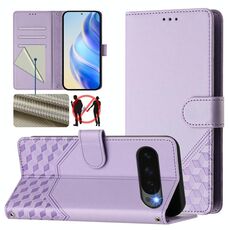 Per Google Pixel 10 5G / 10 Pro 5G Custodia per telefono in pelle con stampa a nido d'ape RFID globale (viola chiaro)